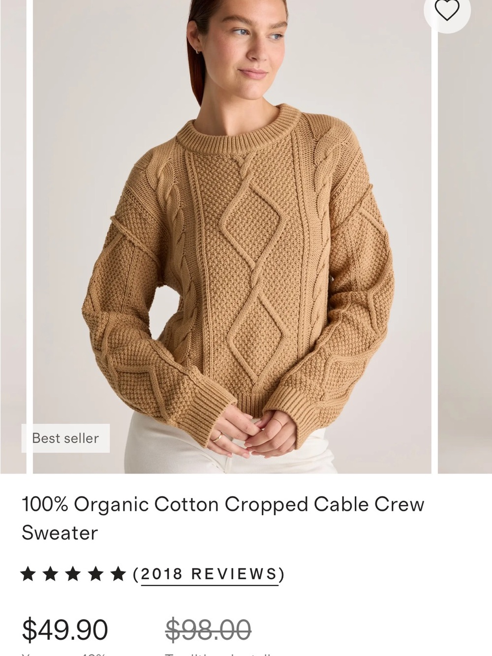 Quince Cable-Knit Crewneck Sweater in Rust Brown - Picture 4 of 4